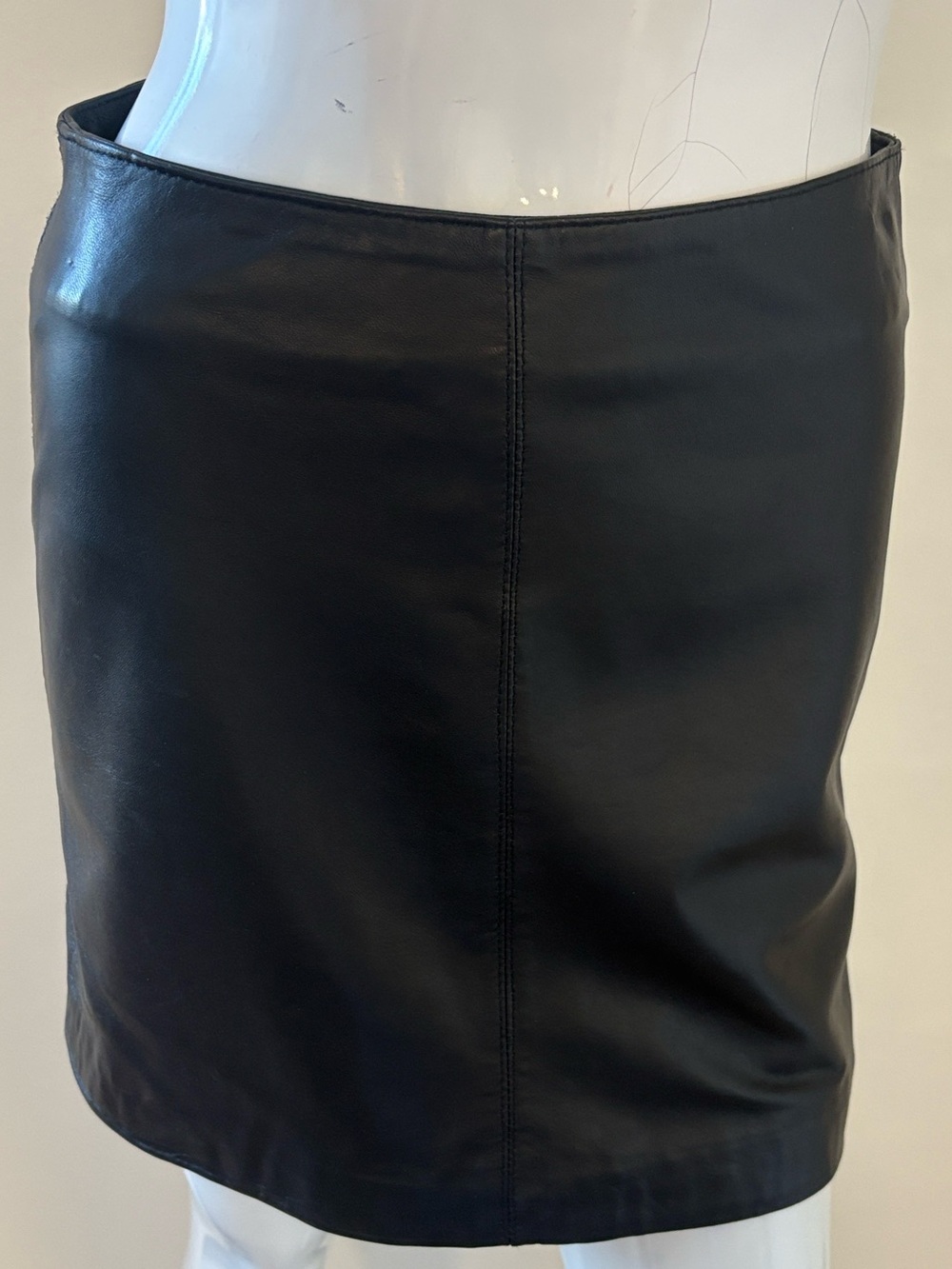 Vintage 90s Rampage Black Genuine Leather High Waisted Mini Skirt Size 5
